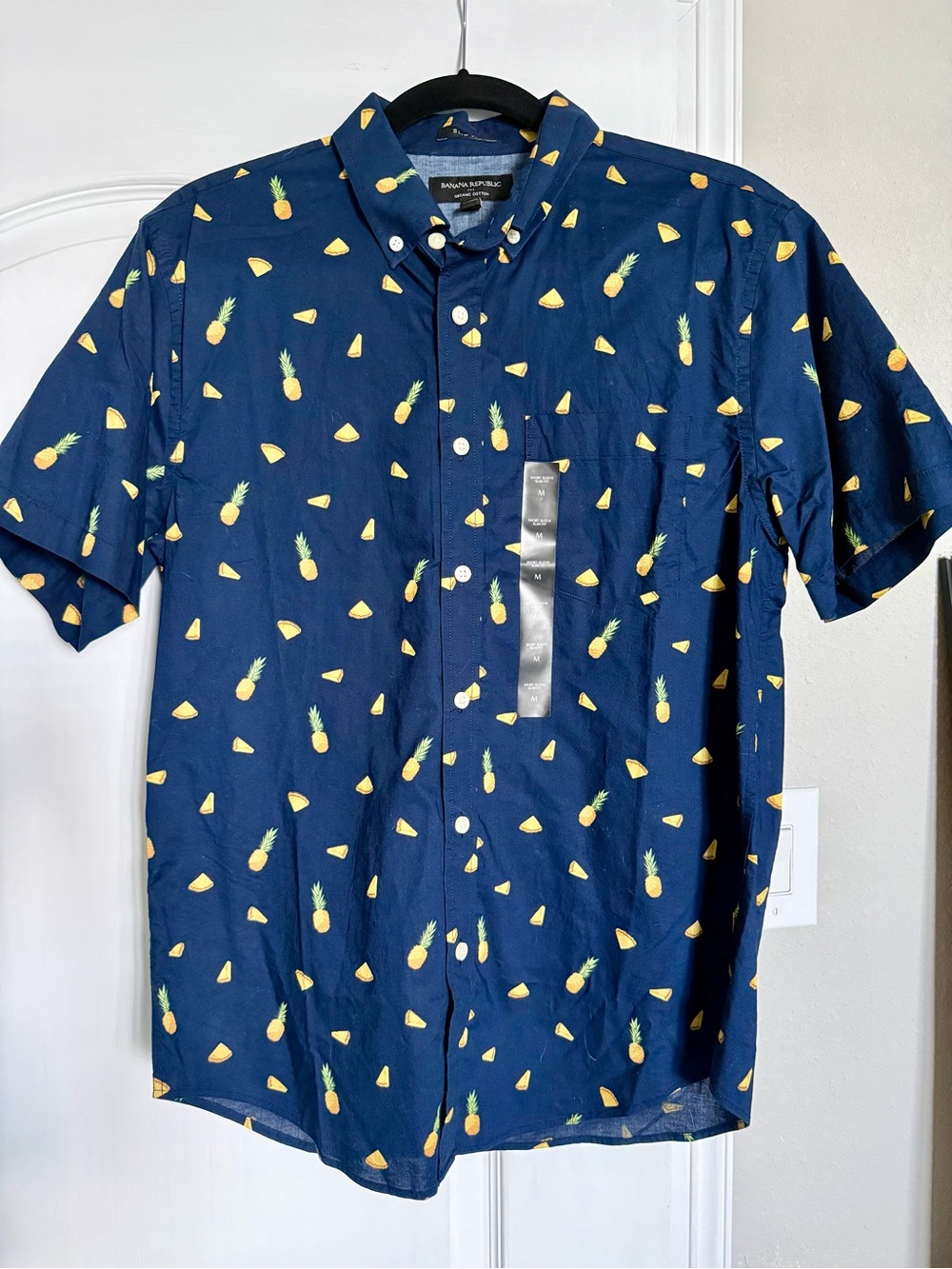 Banana Republic Navy Short-Sleeve Button-Down with Pineapple Shirt-M
